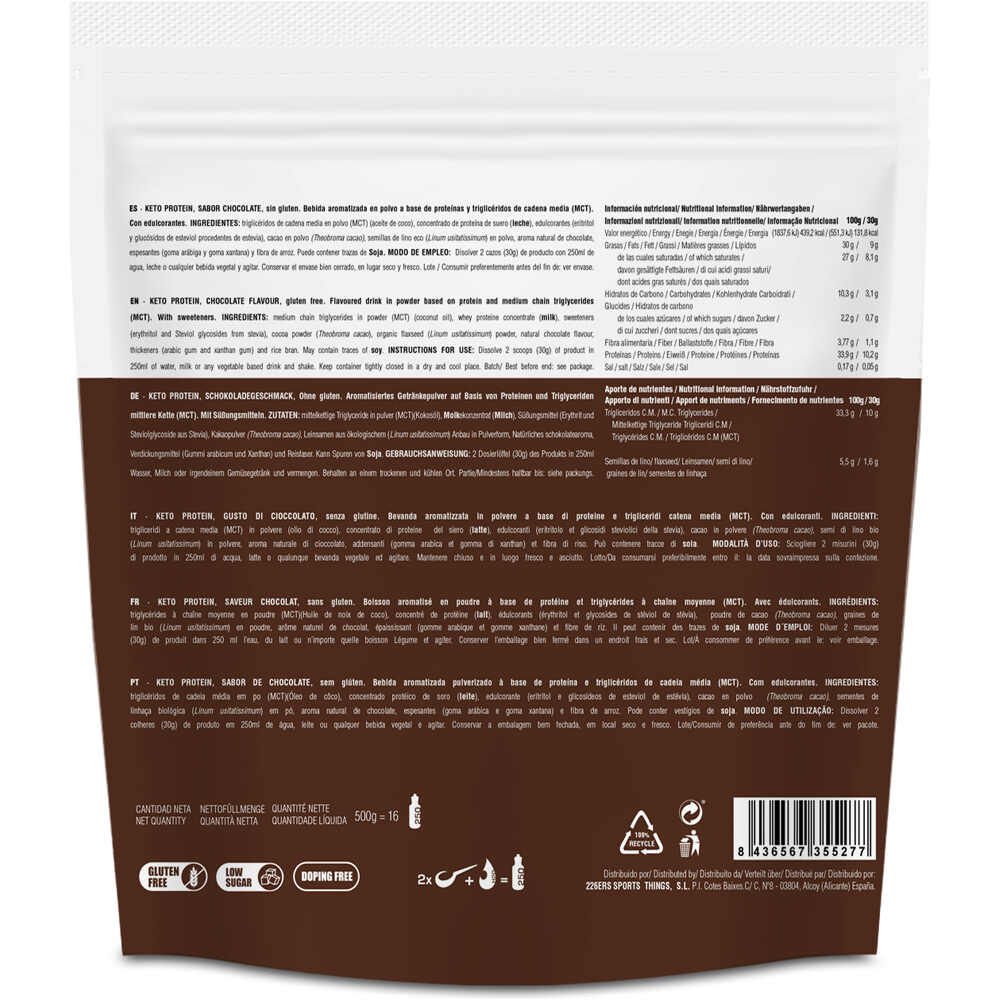 226ers Bebidas Proteicas KETO PROTEIN 0,5KG CHOCOLATE 01