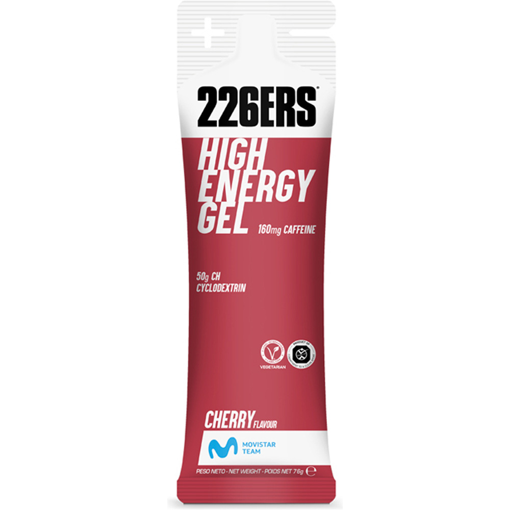 226ers energía instantánea HIGH ENERGY GEL CAFFEINE CHERRY vista frontal