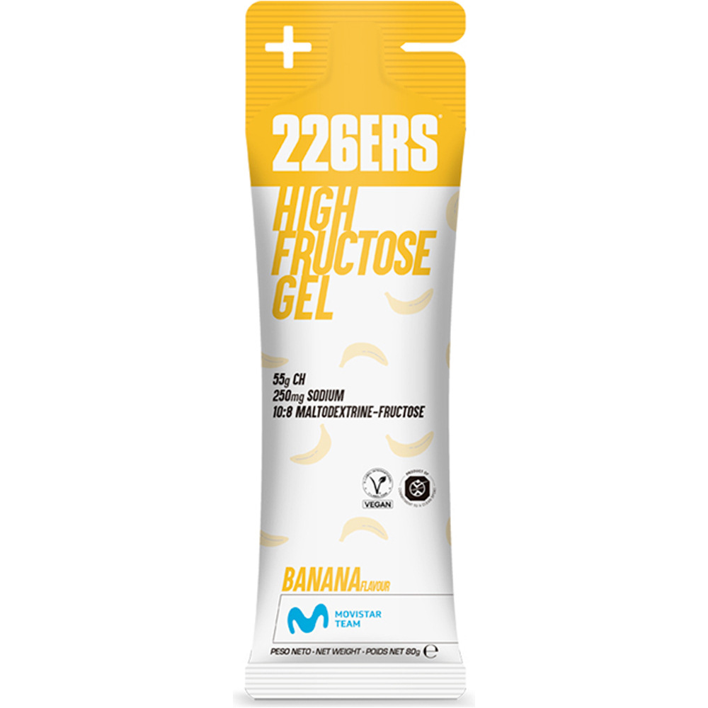 226ers energía instantánea HIGH FRUCTOSE GEL 80GR BANANA vista frontal