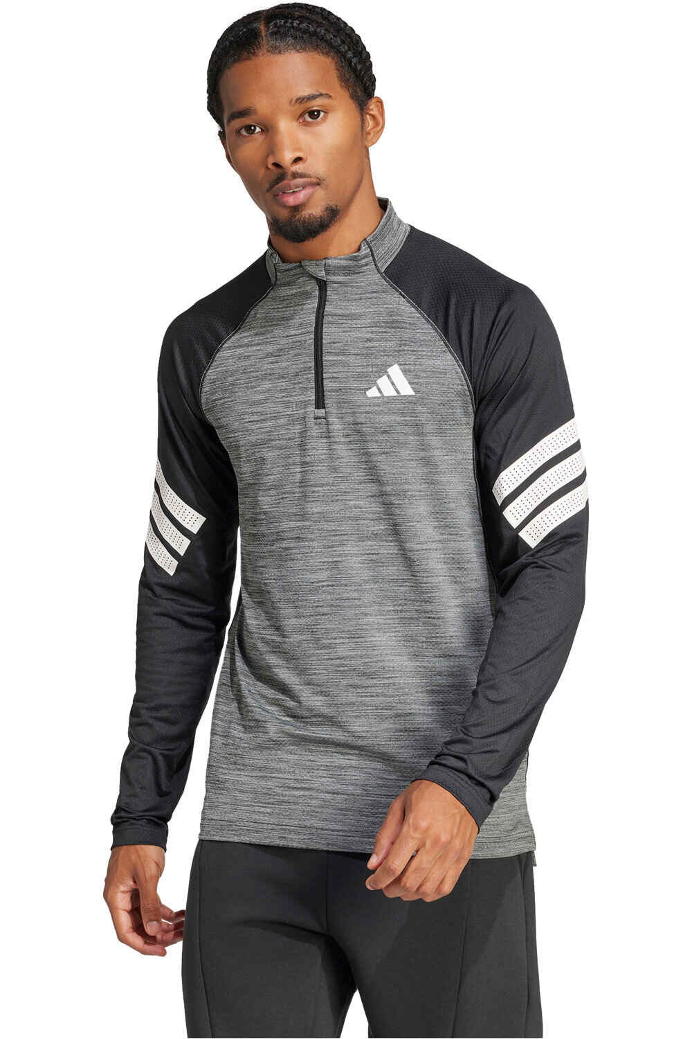 adidas camiseta fitness hombre GYM+ 3S 1/4 ZIP vista frontal