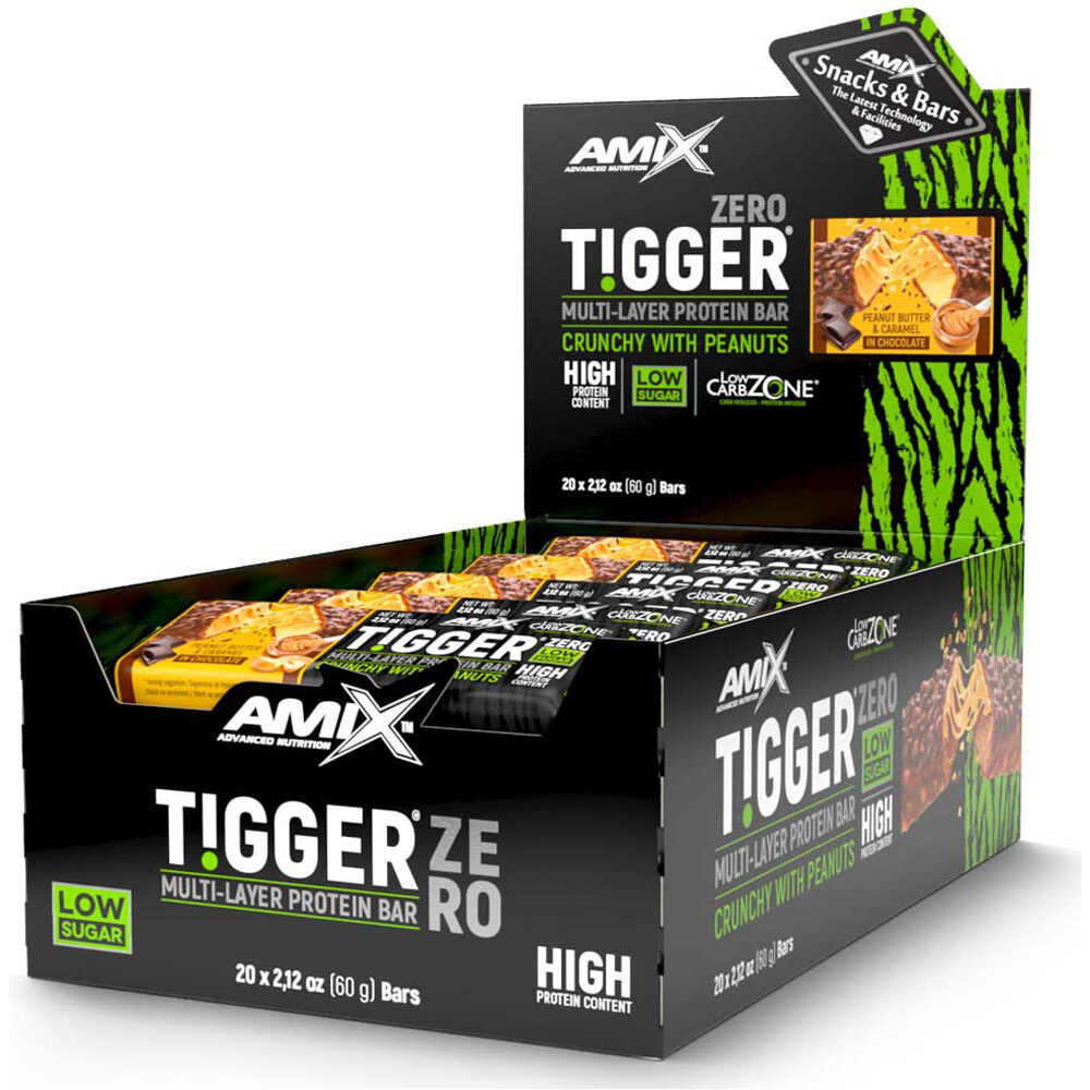 Amix Nutrition barritas energéticas TIGGER ZERO PROTEIN BAR 20*60GR Cacahuet vista frontal