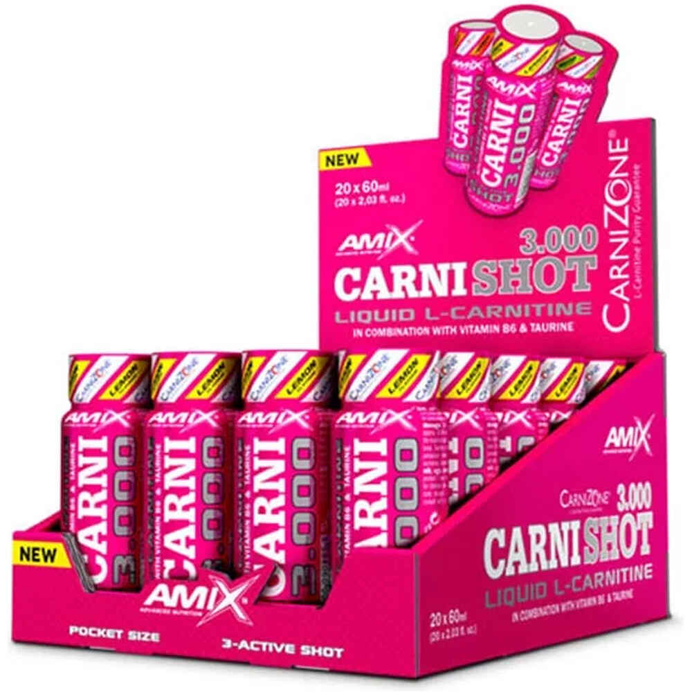 Amix Nutrition complementos nutricionales CARNISHOT 3000 20*60 ML Limn vista frontal