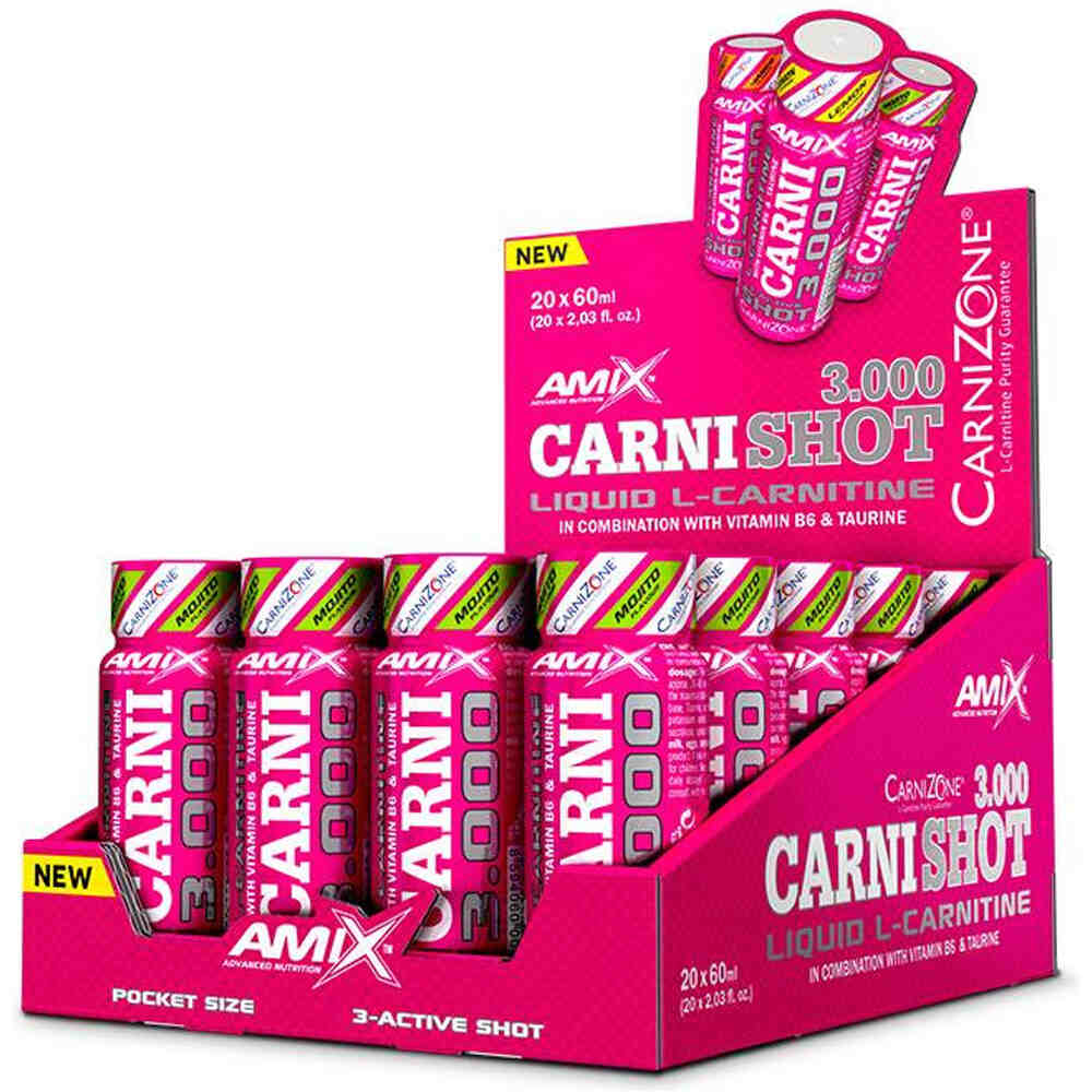 Amix Nutrition complementos nutricionales CARNISHOT 3000 20*60 ML Mojito vista frontal