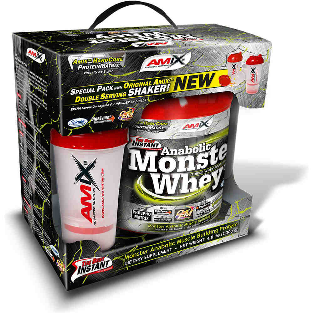 Amix Nutrition proteínas ANABOLIC MONSTER WHEY  2 KG+200 GR FREE Fresa-plat vista frontal