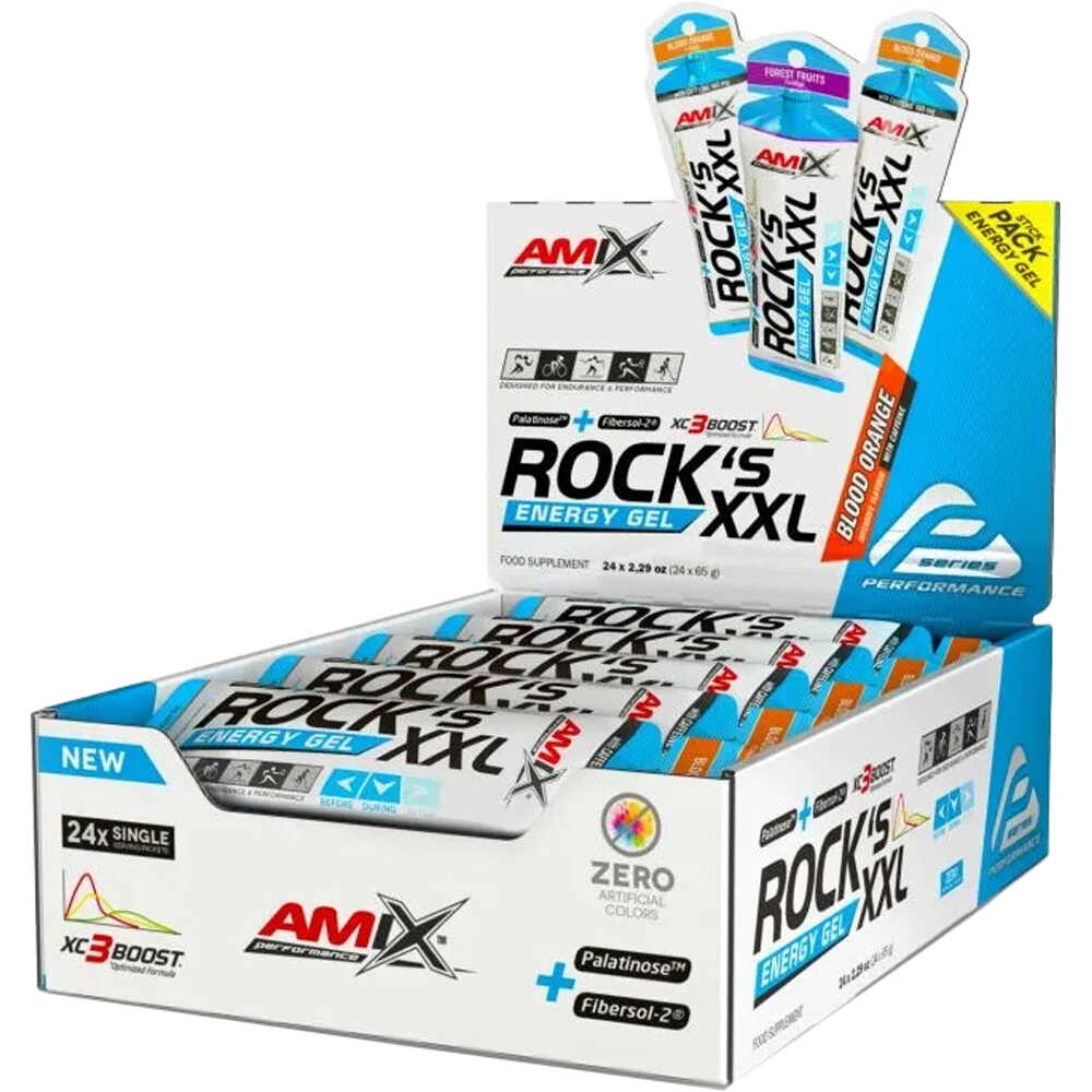 Amix Performance energía instantánea ROCKS GEL XXL CON CAFEINA 24*65 GR Nara vista frontal