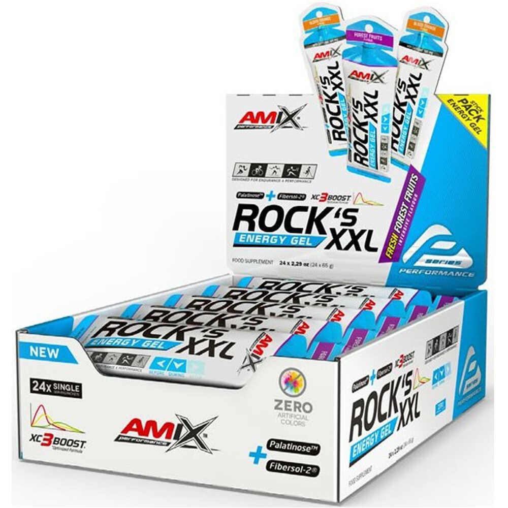 Amix Performance energía instantánea ROCKS GEL XXL SIN CAF. 24*65GR Frutas d vista frontal