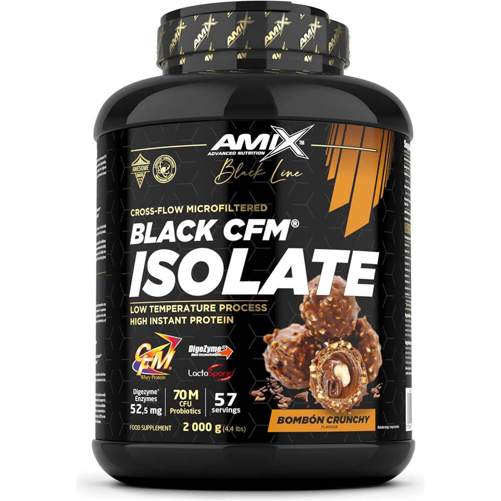 Blackline Proteinas Aislado Suero/Whey BLACK CFM ISOLATE 2 KG Bombon crujiente vista frontal