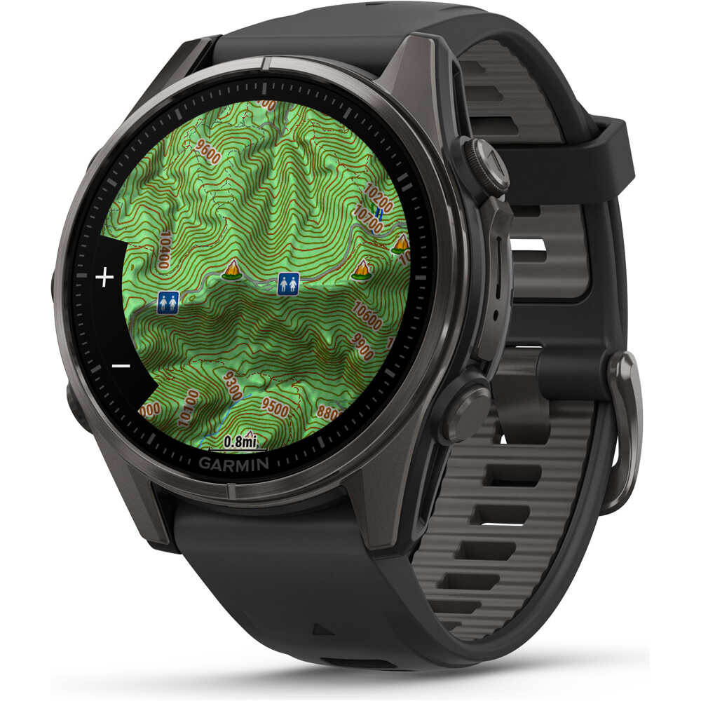 Garmin pulsómetros con gps fenix 8 43mm,AMOLED,Saph,CrbnGry Ti/Blk,Blk/PebblGryBnd 02