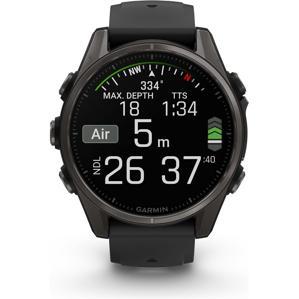 Garmin pulsómetros con gps fenix 8 43mm,AMOLED,Saph,CrbnGry Ti/Blk,Blk/PebblGryBnd 06