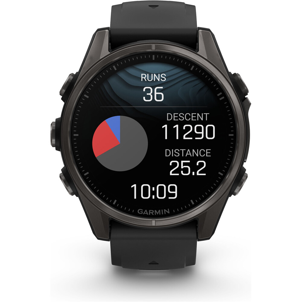 Garmin pulsómetros con gps fenix 8 43mm,AMOLED,Saph,CrbnGry Ti/Blk,Blk/PebblGryBnd 08