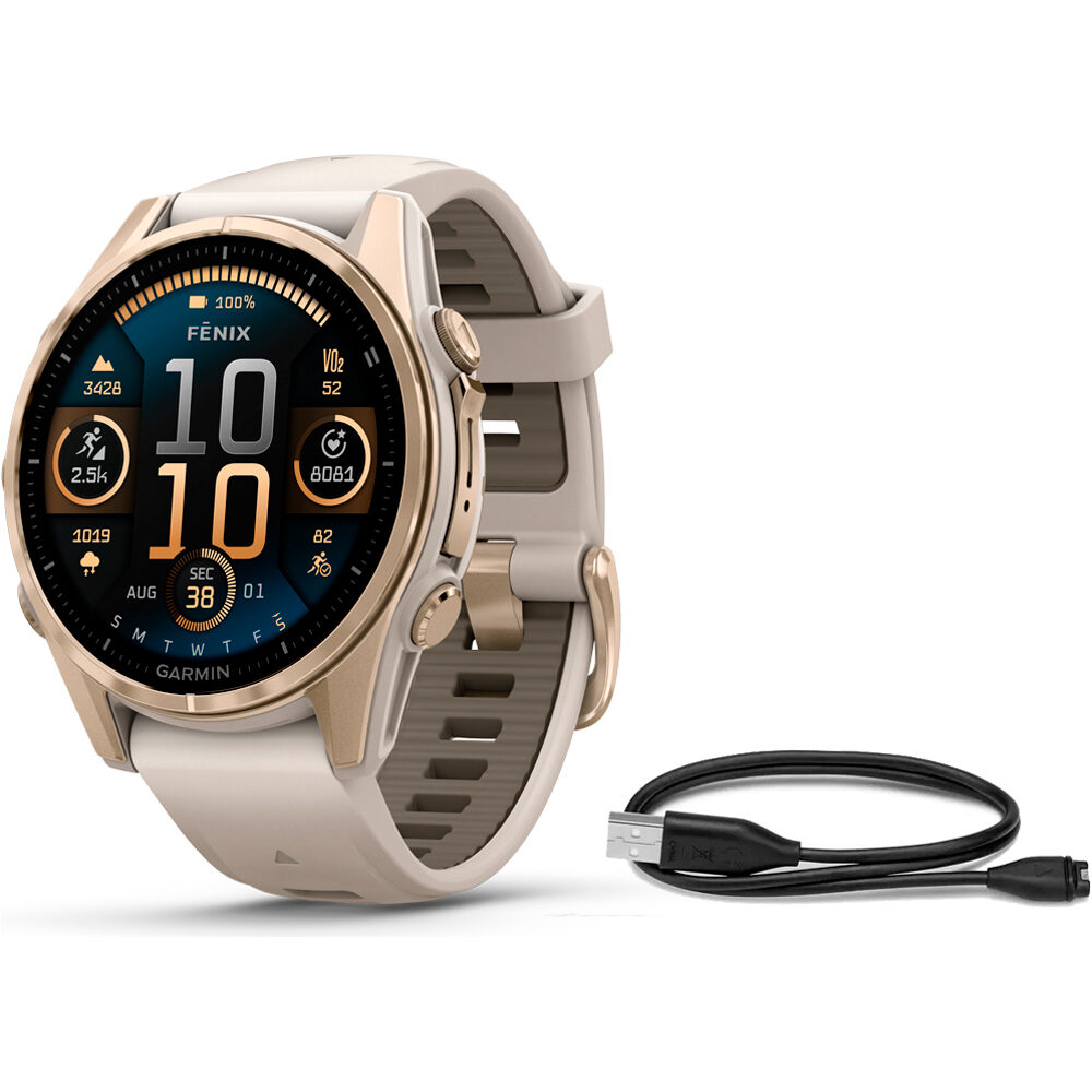 Garmin pulsómetros con gps fenix 8 43mm,AMOLED,Saph,SftGldSS/FgGry, vista frontal