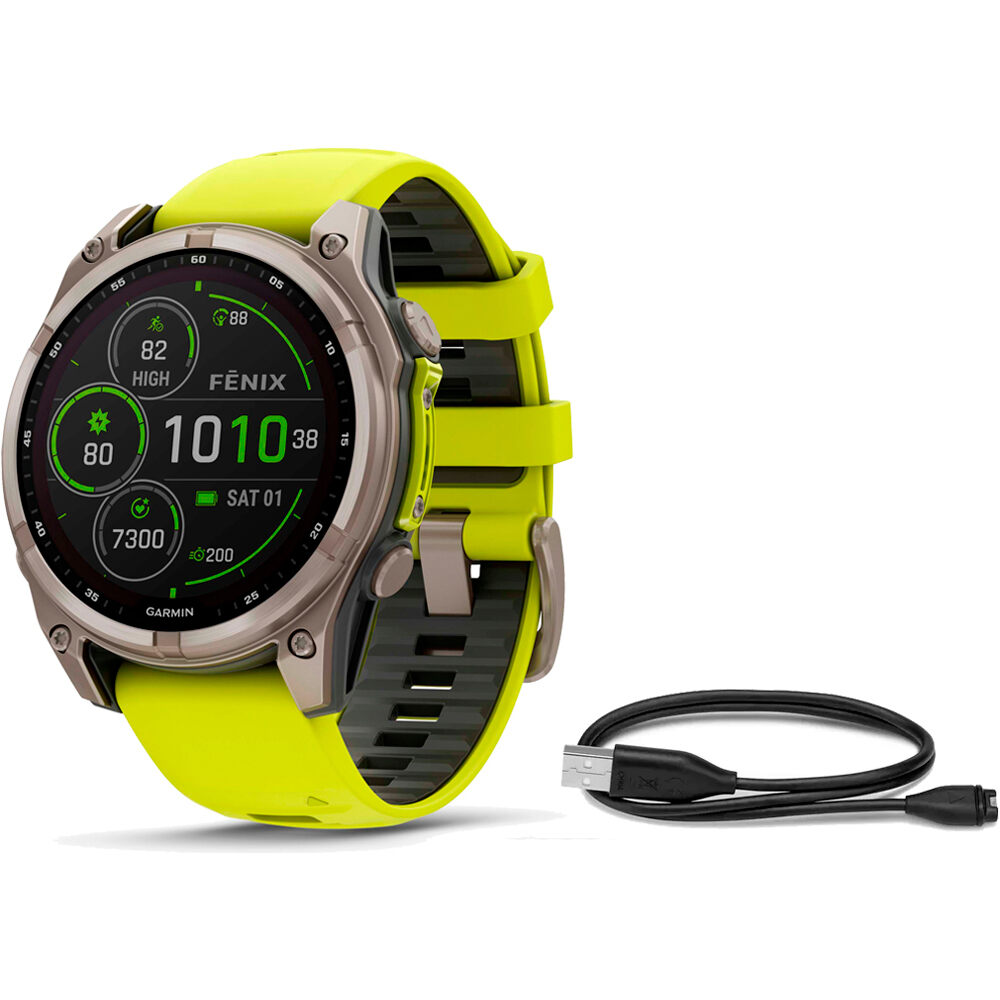 Garmin pulsómetros con gps fenix 8 47mm, Saph Solar, Bare Ti/Graphi vista frontal