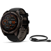 Garmin pulsómetros con gps fenix 8 47mm, Saph Solar, CrbnGry Ti/Blk, BlkSportLpBnd vista frontal