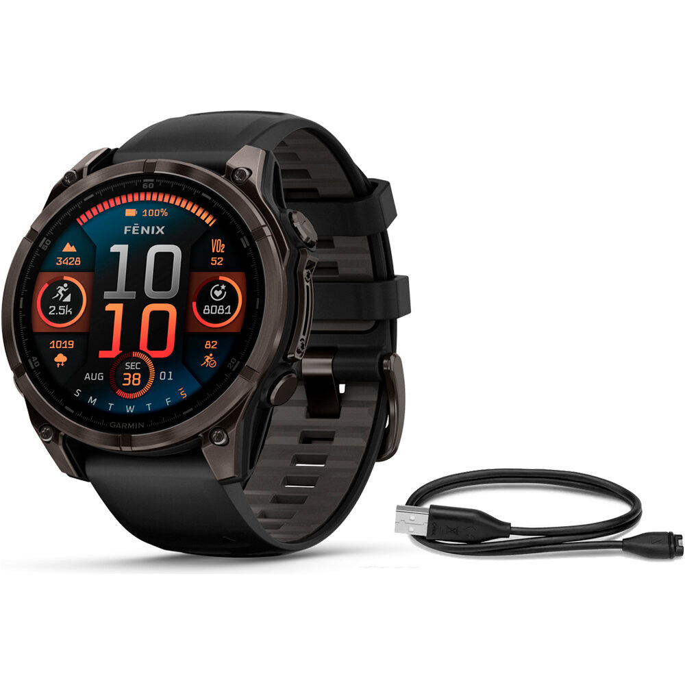 Garmin pulsómetros con gps fenix 8 47mm,AMOLED,Saph,CrbnGryTi/Blk,B vista frontal