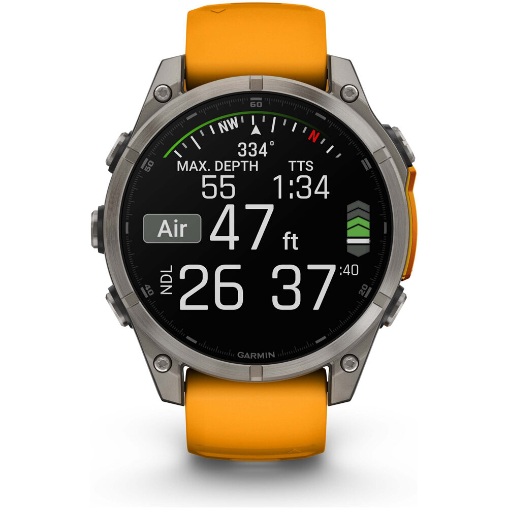 Garmin pulsómetros con gps fenix 8 47mm,AMOLED,Saph,Ti/Bare/Grpht,SparkOrg/GrphtBd 08