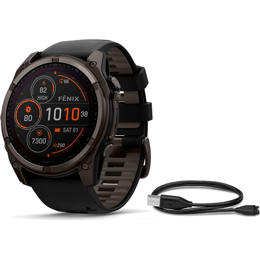 Garmin pulsómetros con gps fenix 8 51mm, Saph Solar, CrbnGry Ti/Blk vista frontal