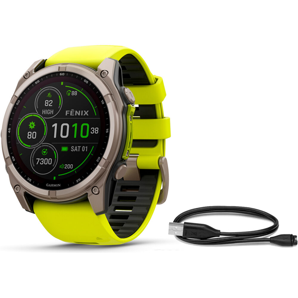 Garmin pulsómetros con gps fenix 8 51mm, Sapph Solar, Bare Ti vista frontal