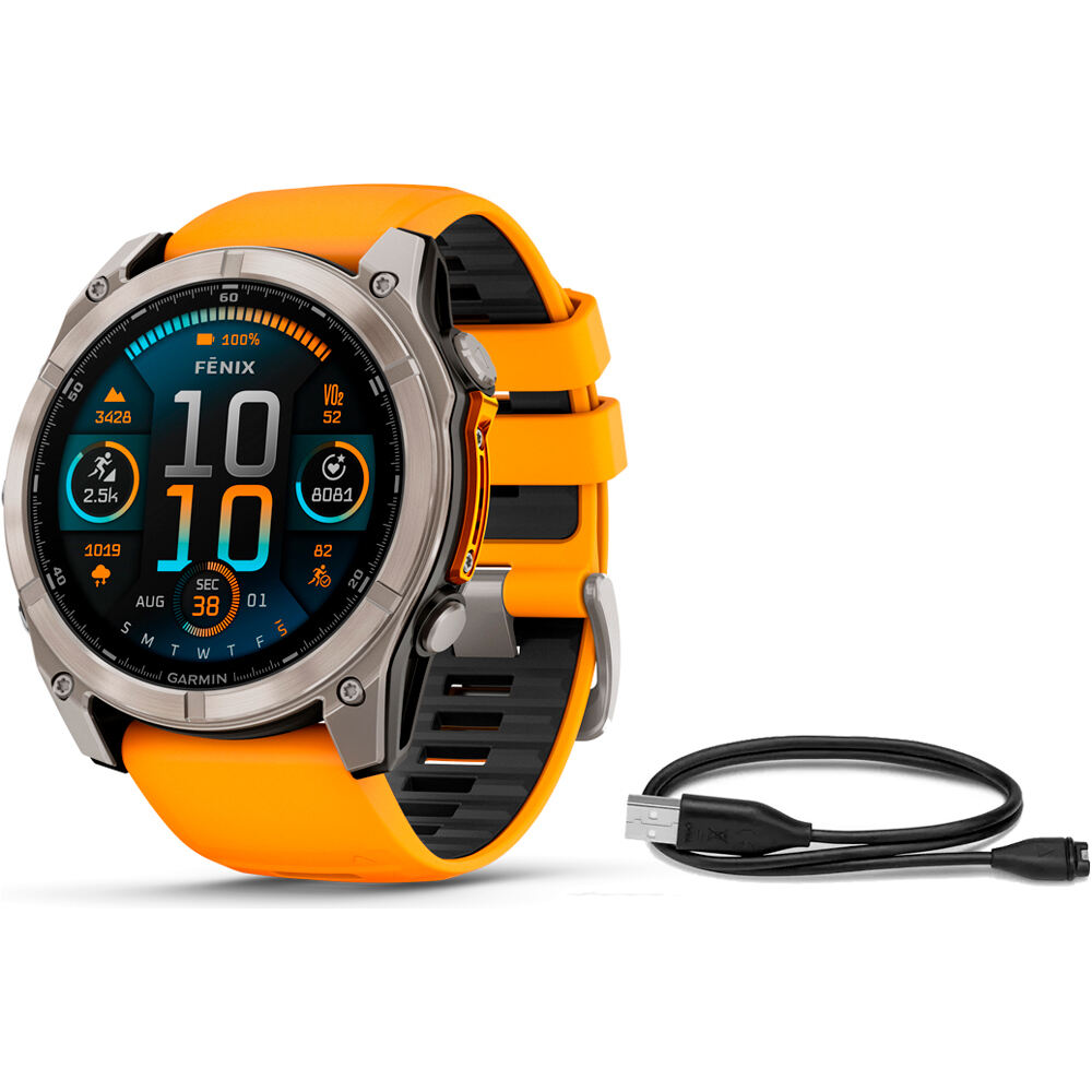 Garmin pulsómetros con gps fenix 8 51mm,AMOLED,Sapphire/Ti/Bare/Graphite/Orange vista frontal