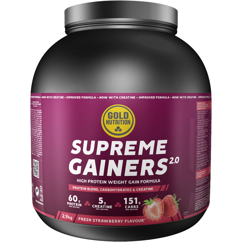 Gold Nutrition proteínas SUPREME GAINERS 2.0 STRAWBERRY -   2.9 KG vista frontal