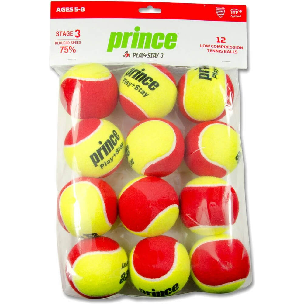 Prince pelota tenis BOLSA 12 BOLAS PLAY & STAY STAGE 3 vista frontal