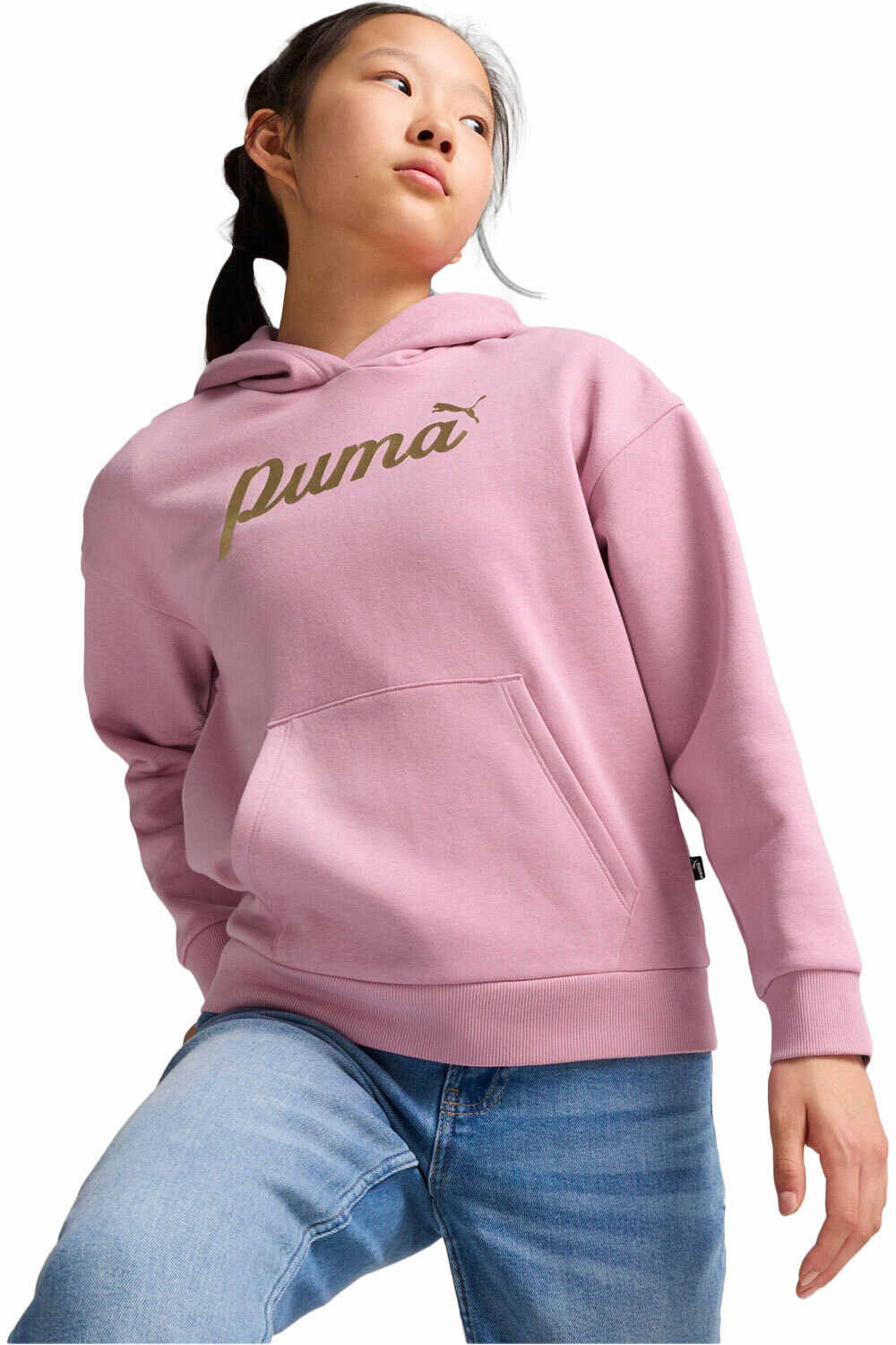 Puma sudadera niña ESS+ SCRIPT Metallic vista frontal