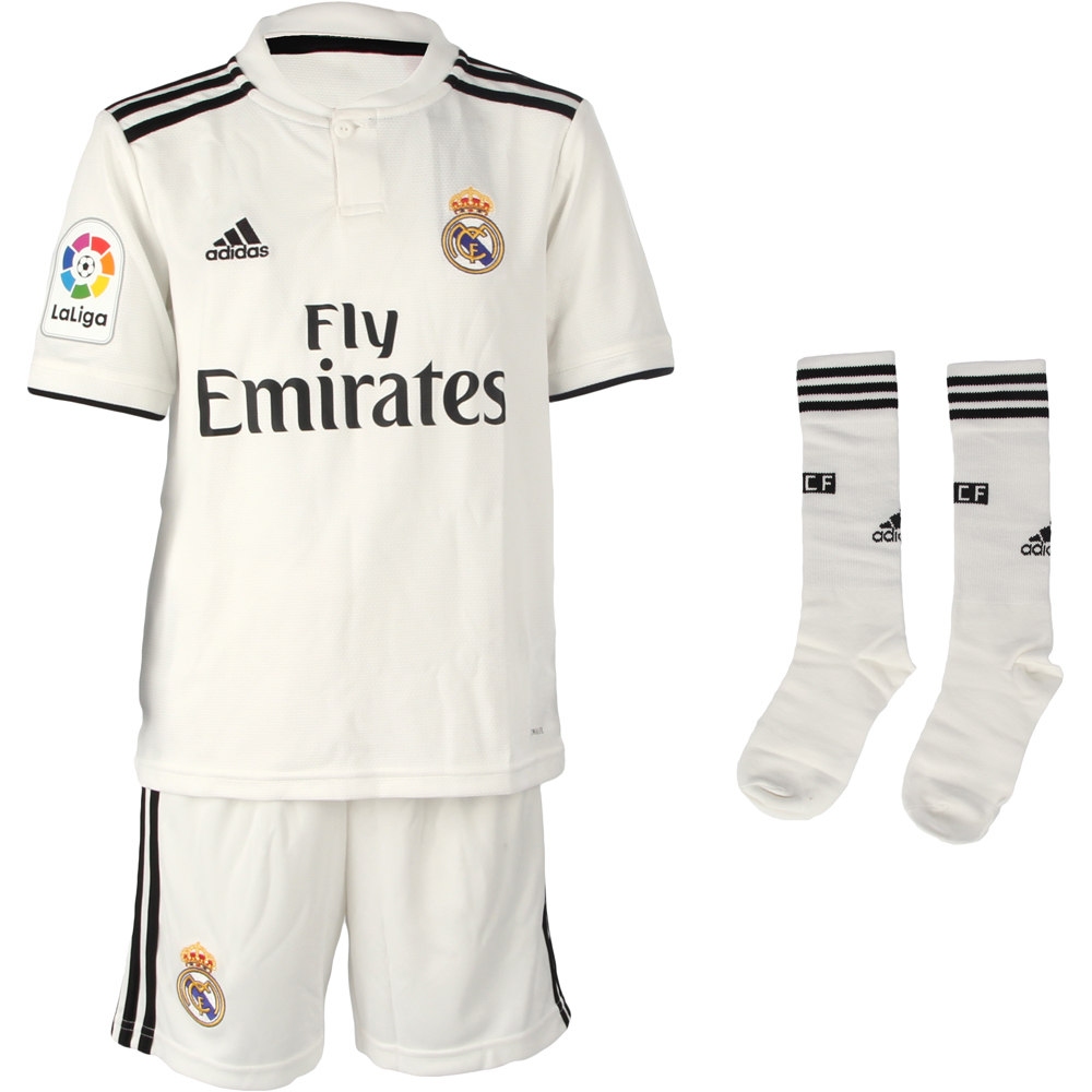 adidas Real Madrid 19 Primera Equipación blanco equipación fútbol niño