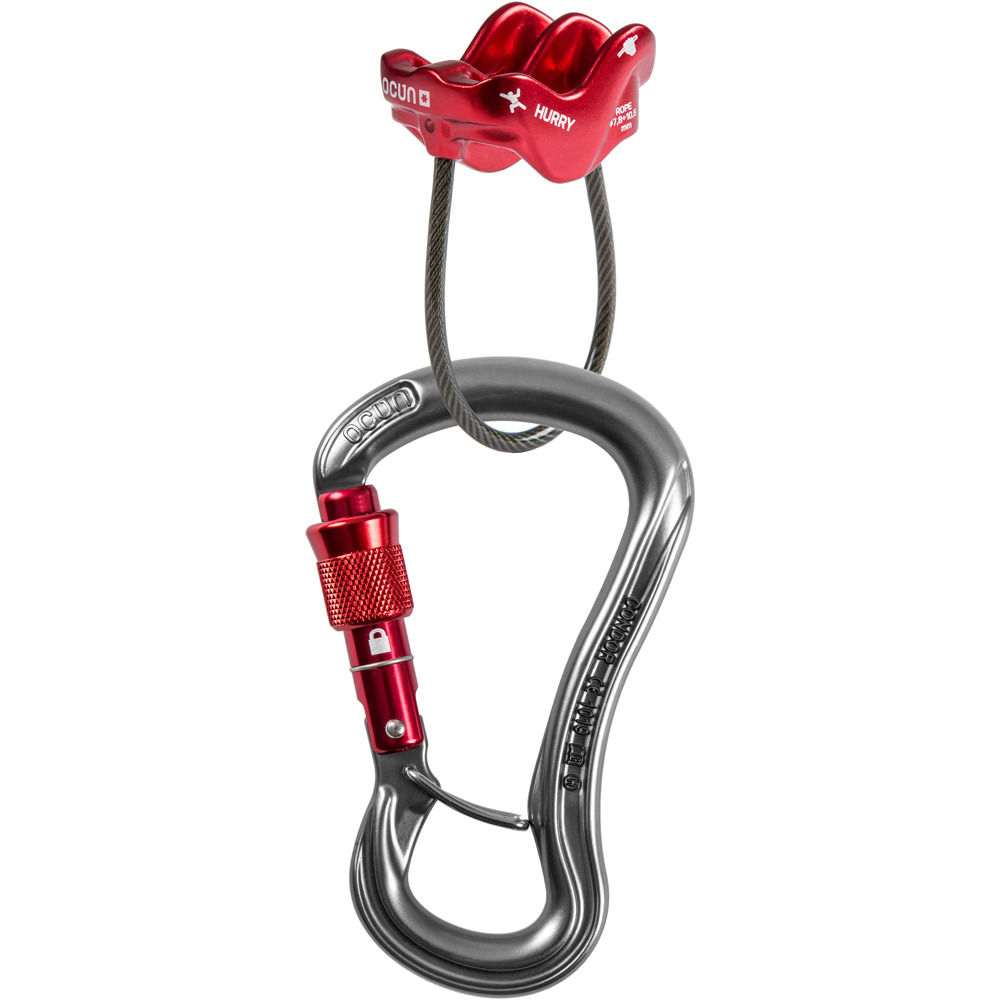 Ocun bloqueador seguridad BELAY SET CONDOR/HURRY GRRO vista frontal