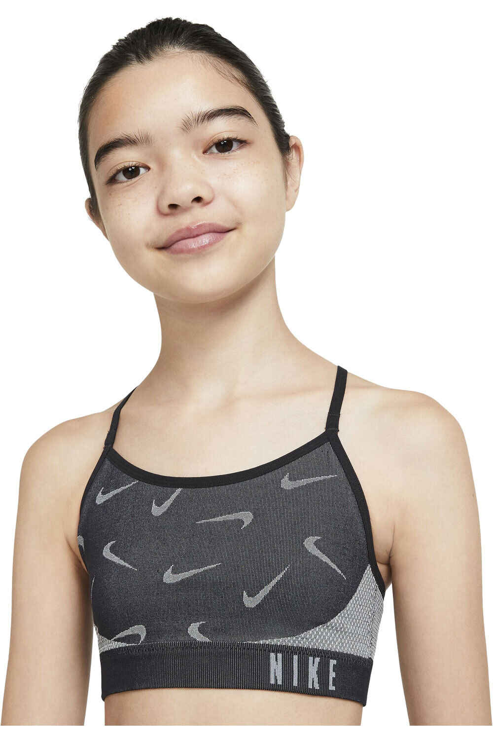 Nike camiseta manga corta niña G NK INDY SEAMLESS BRA vista frontal