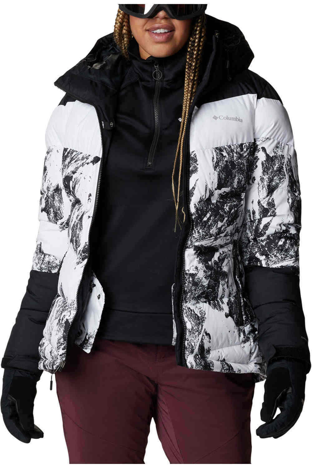 Columbia chaqueta esquí mujer ABBOT PEAK W WHITE PRINT vista frontal