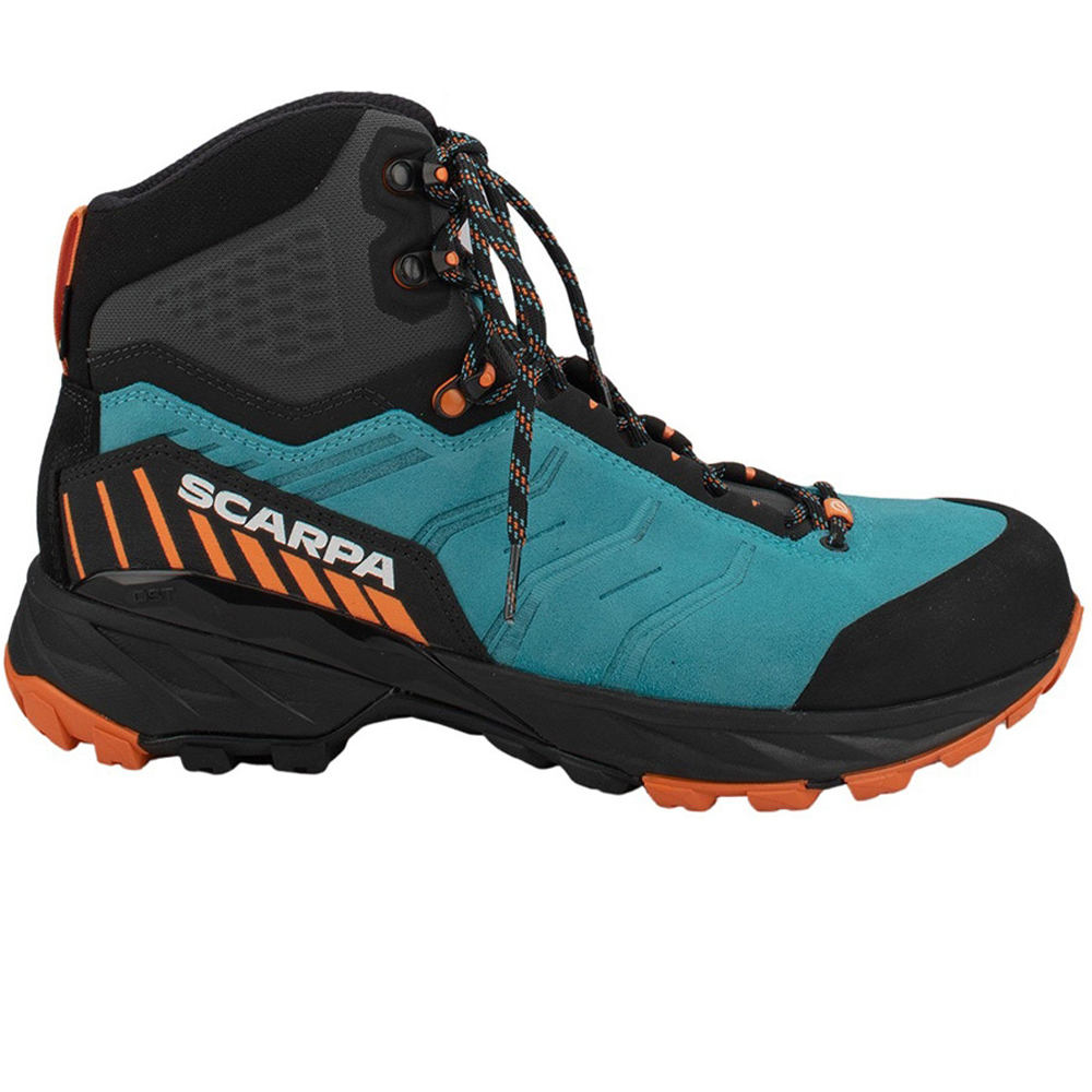 Scarpa bota trekking hombre RUSH TRK GTX PAGODA-BLUE MANGO Gore-tex RHA FREE DOME TRK lateral exterior