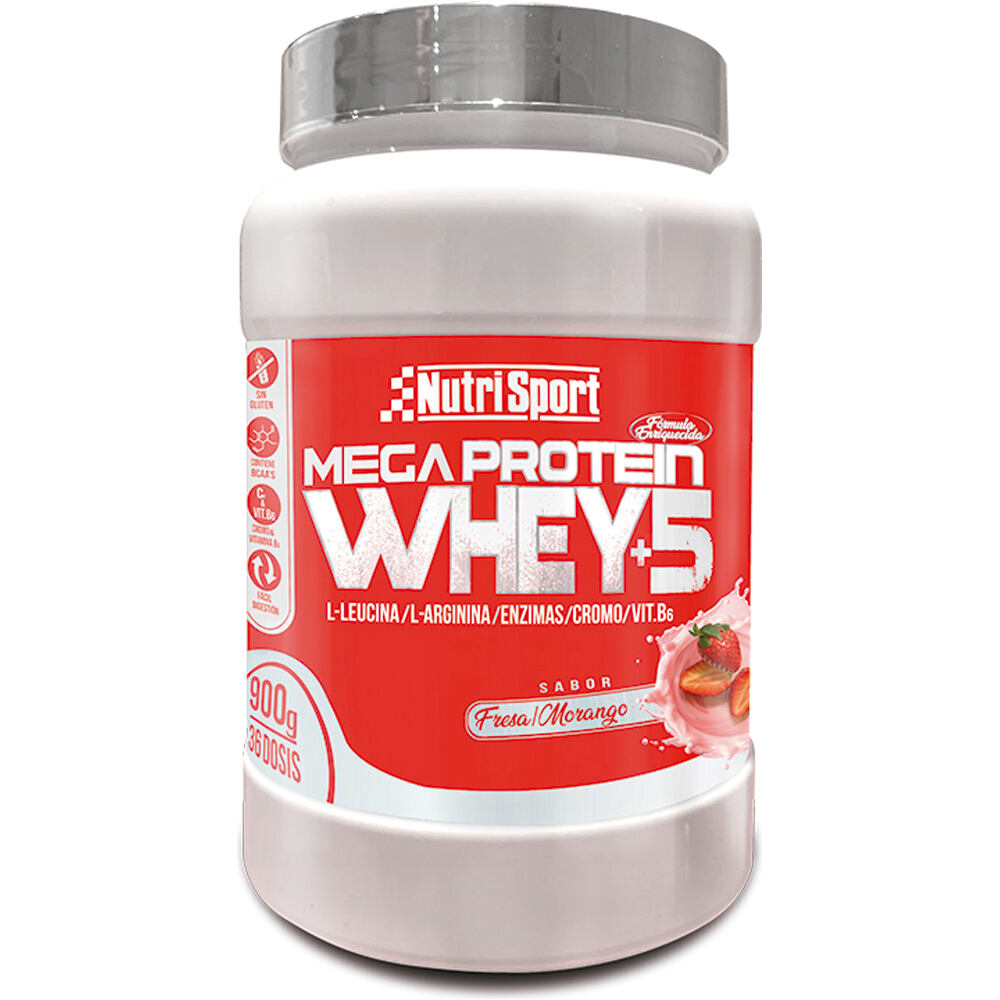 Nutrisport proteínas MEGA PROTEIN 5WHEY  900g FRESA vista frontal