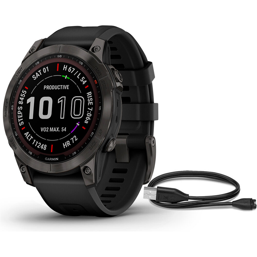 Garmin pulsómetros con gps FENIX 7 Sapphire Crbn Gry DLC Ti Blk Bnd vista frontal