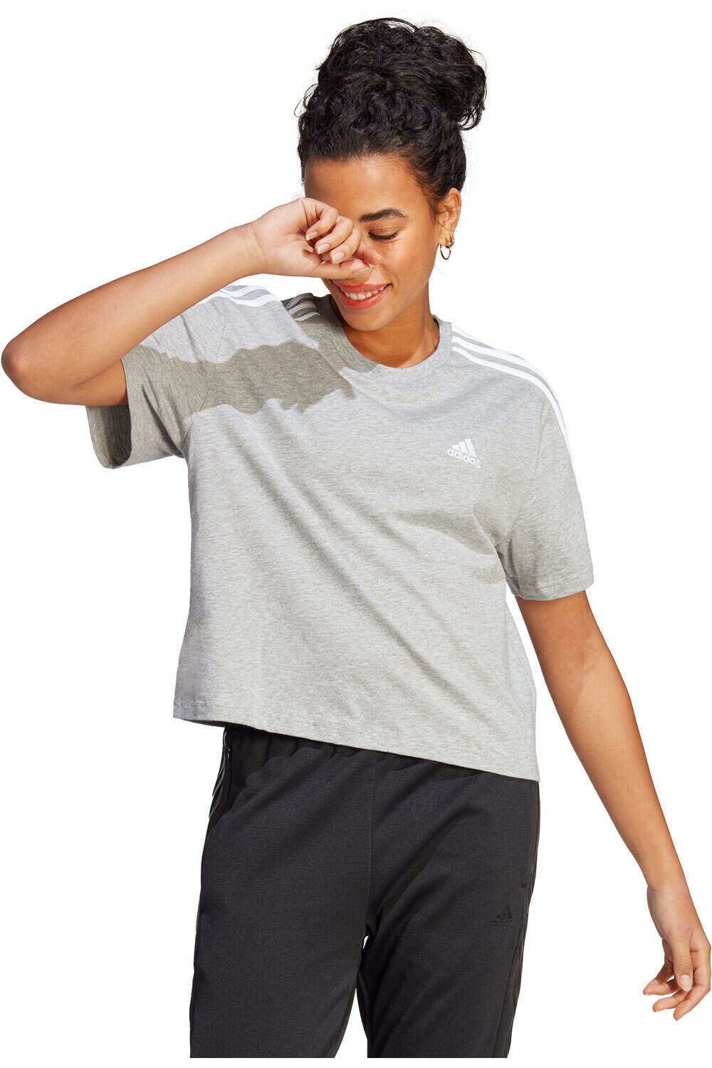 adidas camiseta manga corta mujer Essentials 3 bandas Single Crop vista frontal