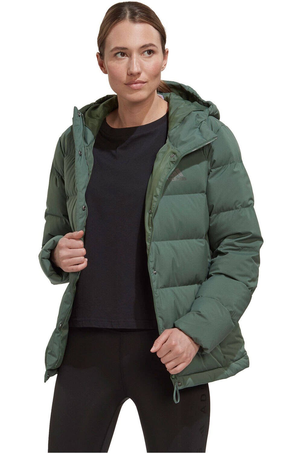 adidas chaqueta outdoor mujer Helionic Down con capucha vista frontal